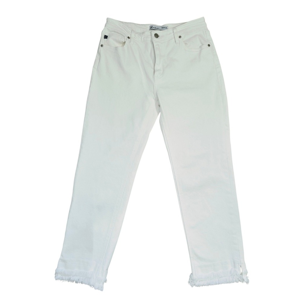 Kan Can White Mid-Rise Cropped Jeans‎ Estilo Double Raw Hem Size 9/29